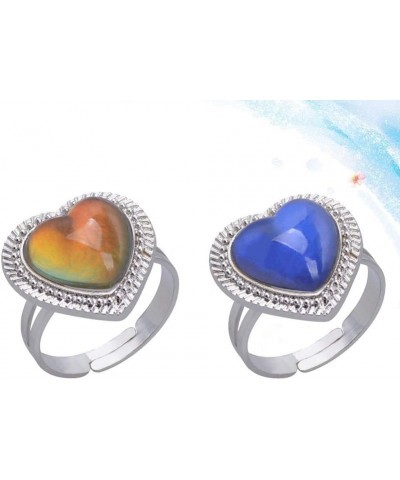 Mood Rings 2PCS Heart Shaped Changing Color Emotion Feeling Finger Ring Adjustable Size Gem Open Ring Jewelry Gift for Lover ...