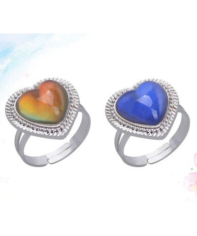 Mood Rings 2PCS Heart Shaped Changing Color Emotion Feeling Finger Ring Adjustable Size Gem Open Ring Jewelry Gift for Lover ...