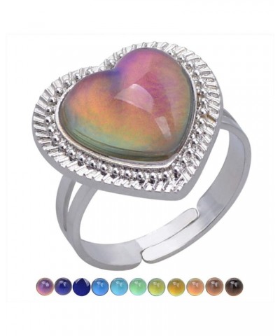 Mood Rings 2PCS Heart Shaped Changing Color Emotion Feeling Finger Ring Adjustable Size Gem Open Ring Jewelry Gift for Lover ...