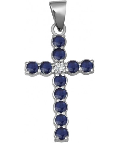 Elegant 10k White Gold Personalized Birthstone and Diamond Cross Small Pendant Black Sapphire $26.64 Necklaces