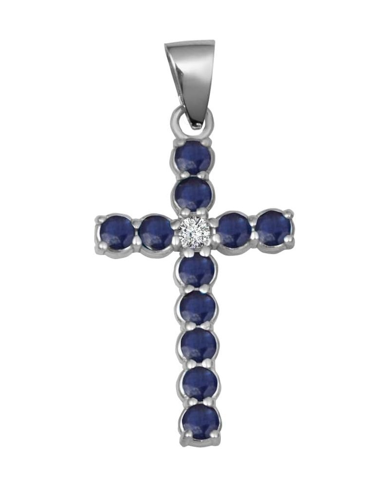 Elegant 10k White Gold Personalized Birthstone and Diamond Cross Small Pendant Black Sapphire $26.64 Necklaces