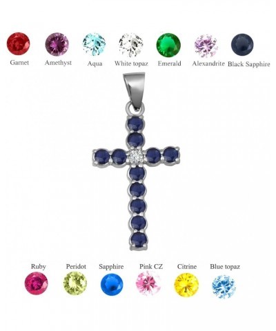 Elegant 10k White Gold Personalized Birthstone and Diamond Cross Small Pendant Black Sapphire $26.64 Necklaces