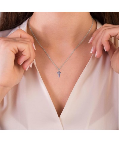 Elegant 10k White Gold Personalized Birthstone and Diamond Cross Small Pendant Black Sapphire $26.64 Necklaces