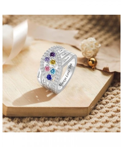 Mothers Day Rings with Birthstones Personalized Family Name Ring Free Engraving Custom 1-6 Name Ring for Women Jewelry Gift f...