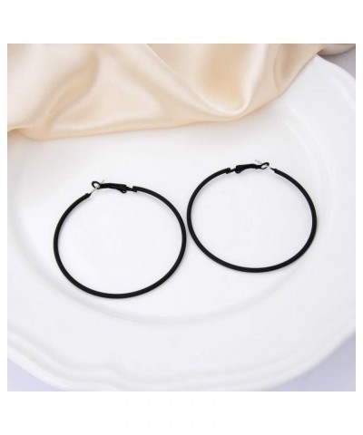 Classic Stainless Steel Colorful Hoop Earrings Big Round Hoop Earrings Multiple Colors For Women Girls Black $7.07 Earrings