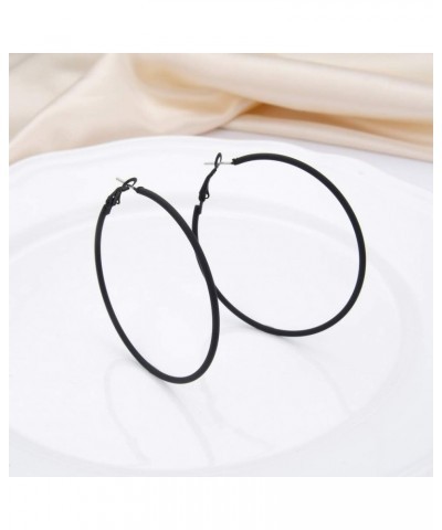 Classic Stainless Steel Colorful Hoop Earrings Big Round Hoop Earrings Multiple Colors For Women Girls Black $7.07 Earrings