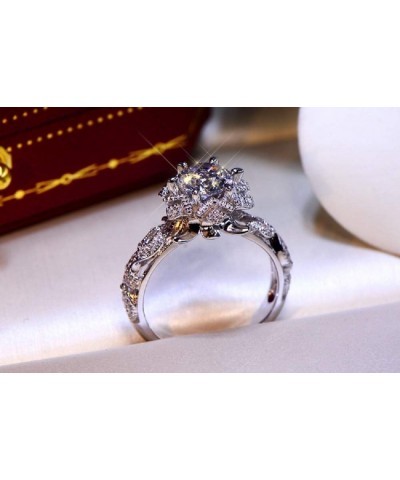 18K white gold plated hollow flower full diamonds set with 1 carat imitation diamond fashion engagement diamond ring, the bes...