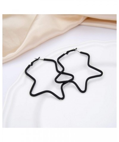 Classic Stainless Steel Colorful Hoop Earrings Big Round Hoop Earrings Multiple Colors For Women Girls Star-BLK $7.07 Earrings