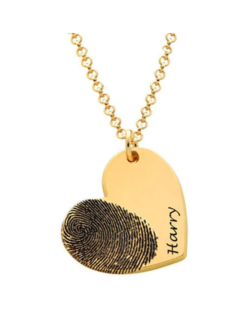 Custom Fingerprint Necklace Personalized Heart Pendant Gift For Mother's Day Engraved Golden Jewelry gold $15.59 Necklaces