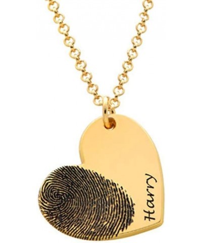 Custom Fingerprint Necklace Personalized Heart Pendant Gift For Mother's Day Engraved Golden Jewelry gold $15.59 Necklaces