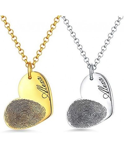 Custom Fingerprint Necklace Personalized Heart Pendant Gift For Mother's Day Engraved Golden Jewelry gold $15.59 Necklaces