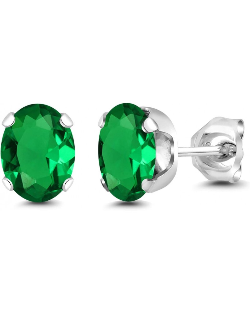 925 Sterling Silver Simulated Emerald Stud Earrings For Women (1.60 Cttw, Oval 6X4MM) $12.50 Earrings