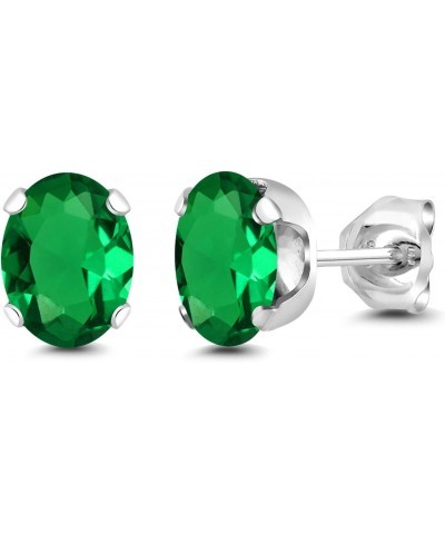 925 Sterling Silver Simulated Emerald Stud Earrings For Women (1.60 Cttw, Oval 6X4MM) $12.50 Earrings