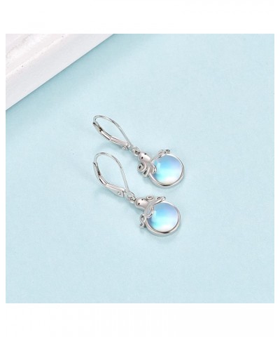 Moonstone Drop Earrings 925 Sterling Silver Octopus/Butterfly/Shell/Starfish Leverback Earrings Oceans Moonstone Dangle Earri...