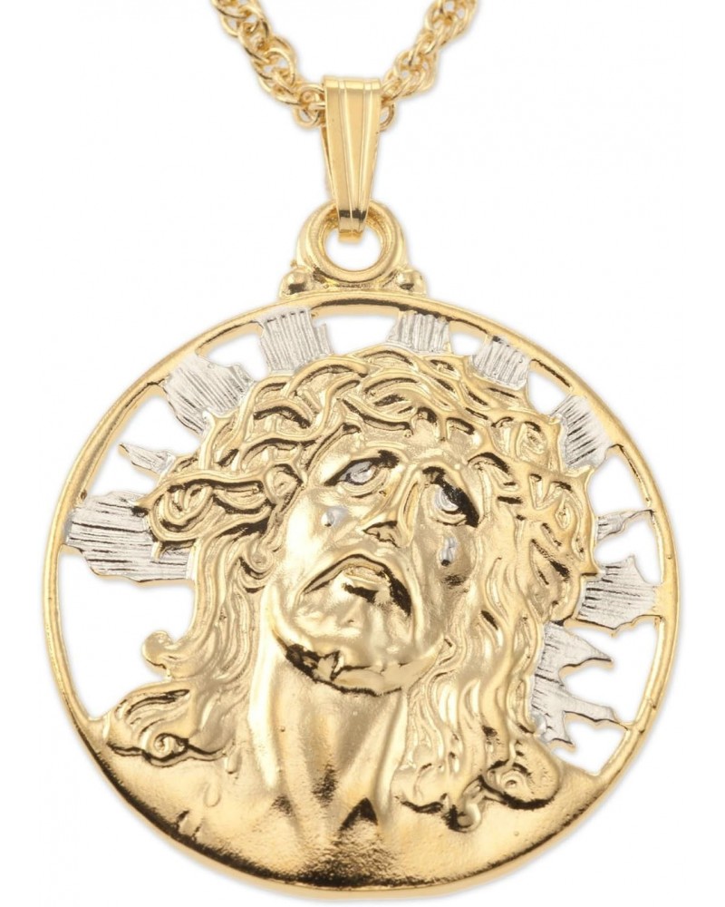 Lord Jesus Pendant and Necklace, Medallion Hand Cut, 14 Karat Gold and Rhodium Plated $30.80 Pendants