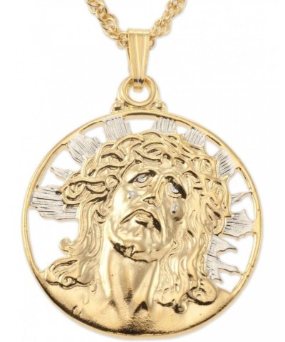 Lord Jesus Pendant and Necklace, Medallion Hand Cut, 14 Karat Gold and Rhodium Plated $30.80 Pendants