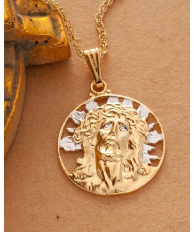 Lord Jesus Pendant and Necklace, Medallion Hand Cut, 14 Karat Gold and Rhodium Plated $30.80 Pendants