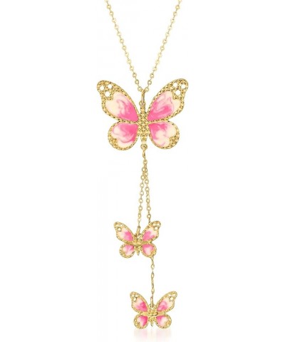 Italian Pink and White Enamel Butterfly Necklace in 14kt Yellow Gold 20.0 Inches $114.00 Necklaces