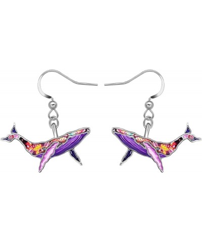 Mothers Day Gifts Enamel Cute Ocean Whale Earrings Dangle Zinc Alloy Whale Gifts for Women Mom Girls Charms Violet $10.02 Ear...