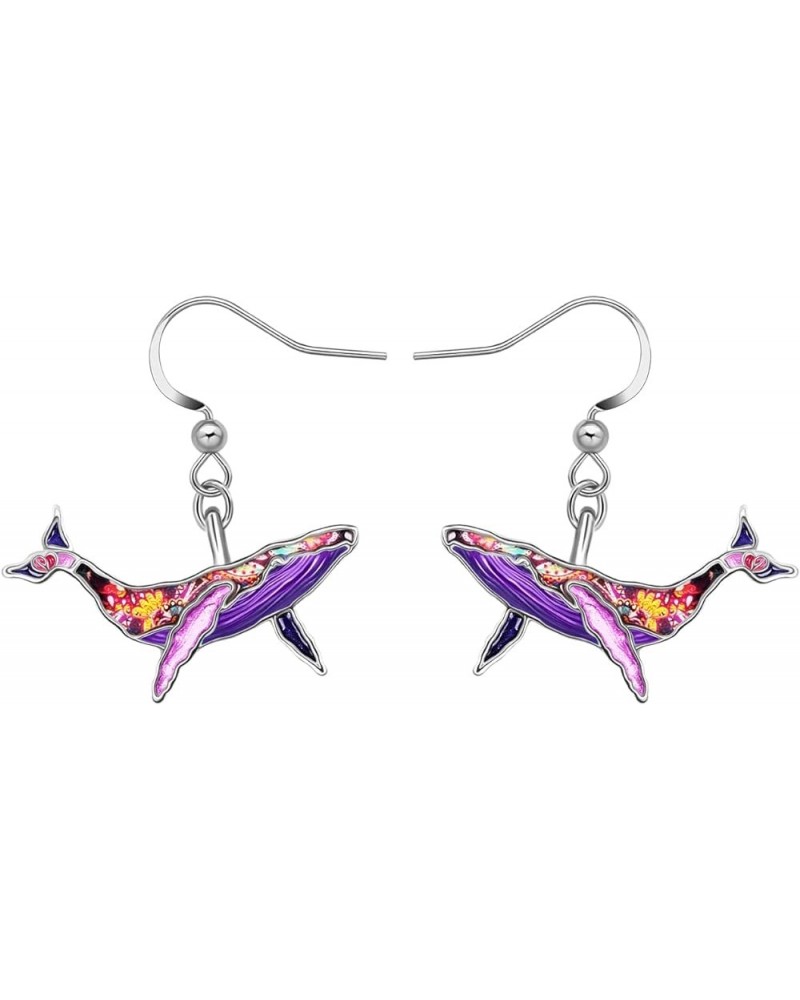 Mothers Day Gifts Enamel Cute Ocean Whale Earrings Dangle Zinc Alloy Whale Gifts for Women Mom Girls Charms Violet $10.02 Ear...