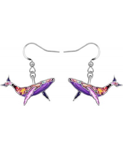 Mothers Day Gifts Enamel Cute Ocean Whale Earrings Dangle Zinc Alloy Whale Gifts for Women Mom Girls Charms Violet $10.02 Ear...