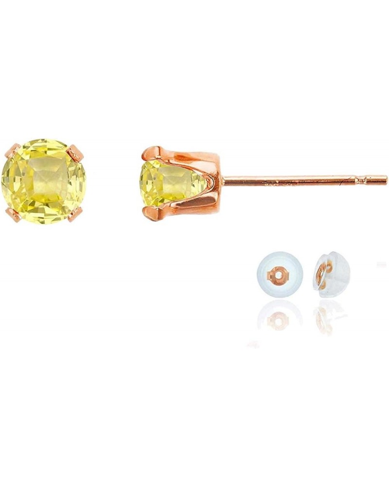 Solid 10K Gold Yellow, White or Rose Gold 5mm Round Genuine Gemstone Birthstone Stud Earrings Created Yellow Sapphire Rose Go...