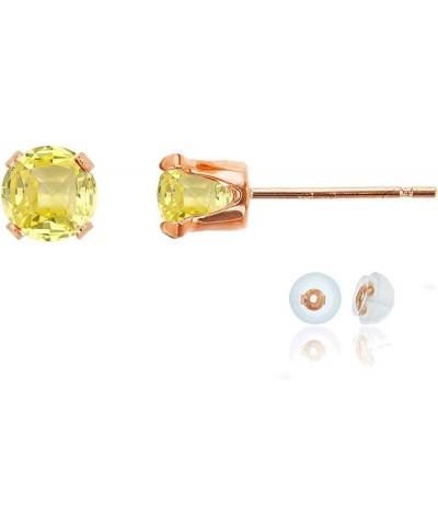 Solid 10K Gold Yellow, White or Rose Gold 5mm Round Genuine Gemstone Birthstone Stud Earrings Created Yellow Sapphire Rose Go...