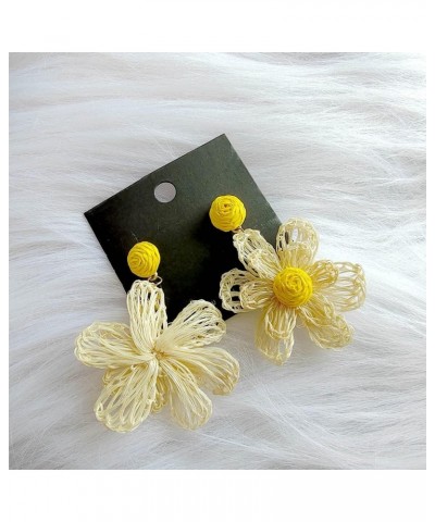 Rattan Hand-woven Flower Earrings Statement Lafite Grass Dangle earrings Summer Bohemian Beach Vacation Jewelry Accessories O...