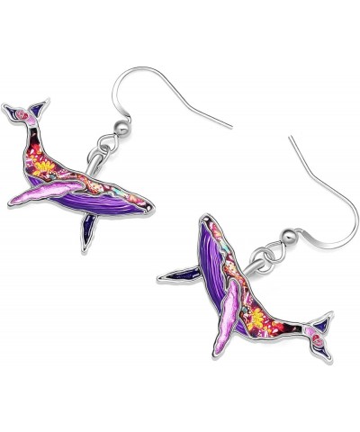 Mothers Day Gifts Enamel Cute Ocean Whale Earrings Dangle Zinc Alloy Whale Gifts for Women Mom Girls Charms Violet $10.02 Ear...