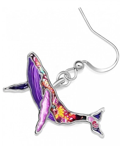 Mothers Day Gifts Enamel Cute Ocean Whale Earrings Dangle Zinc Alloy Whale Gifts for Women Mom Girls Charms Violet $10.02 Ear...