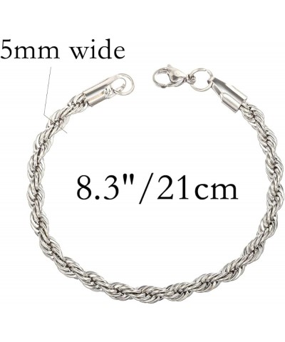 Stainless Steel Rope Link Chain Bracelet for Women Men, Silver Tone / 14K gold Plated 3/4/5/6mm wide Rope Chain Bracelets, 7....