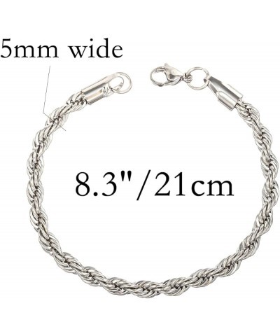 Stainless Steel Rope Link Chain Bracelet for Women Men, Silver Tone / 14K gold Plated 3/4/5/6mm wide Rope Chain Bracelets, 7....