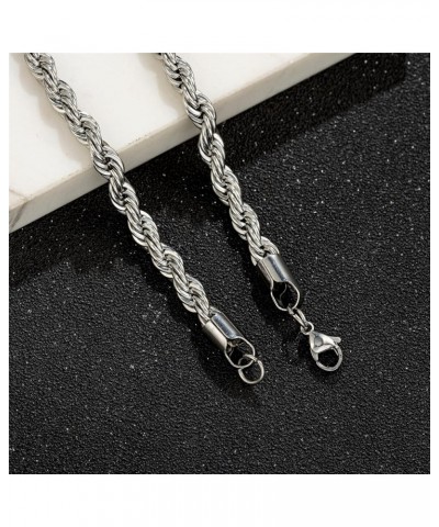 Stainless Steel Rope Link Chain Bracelet for Women Men, Silver Tone / 14K gold Plated 3/4/5/6mm wide Rope Chain Bracelets, 7....