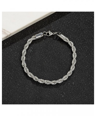 Stainless Steel Rope Link Chain Bracelet for Women Men, Silver Tone / 14K gold Plated 3/4/5/6mm wide Rope Chain Bracelets, 7....