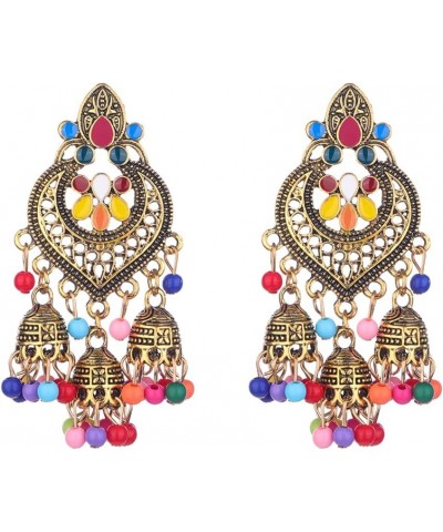 Women Ethic Jhumka Jhumki Red Beads Indian Earrings Bollywood Stylish Tassels Drop Retro Silver Earrings Colorful Gold $10.07...