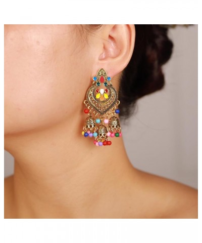 Women Ethic Jhumka Jhumki Red Beads Indian Earrings Bollywood Stylish Tassels Drop Retro Silver Earrings Colorful Gold $10.07...