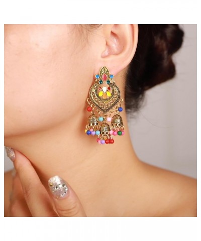 Women Ethic Jhumka Jhumki Red Beads Indian Earrings Bollywood Stylish Tassels Drop Retro Silver Earrings Colorful Gold $10.07...