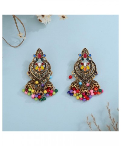 Women Ethic Jhumka Jhumki Red Beads Indian Earrings Bollywood Stylish Tassels Drop Retro Silver Earrings Colorful Gold $10.07...