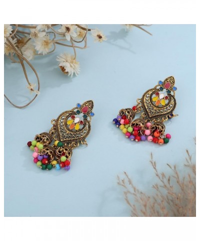 Women Ethic Jhumka Jhumki Red Beads Indian Earrings Bollywood Stylish Tassels Drop Retro Silver Earrings Colorful Gold $10.07...