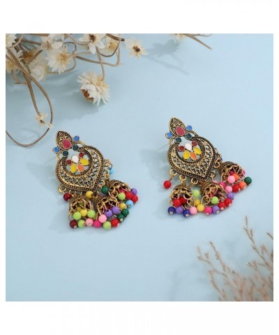 Women Ethic Jhumka Jhumki Red Beads Indian Earrings Bollywood Stylish Tassels Drop Retro Silver Earrings Colorful Gold $10.07...