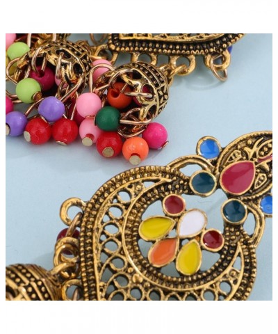 Women Ethic Jhumka Jhumki Red Beads Indian Earrings Bollywood Stylish Tassels Drop Retro Silver Earrings Colorful Gold $10.07...