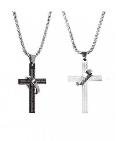 Cross Necklace For Couples Set Black Silver Stainless Steel Chain Matching Friendship Bible Verse Ring Cross Pendant Necklace...