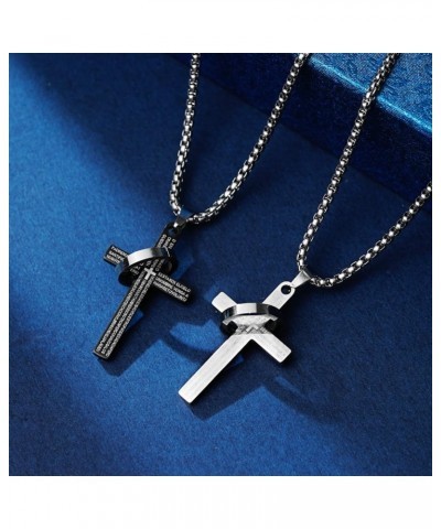 Cross Necklace For Couples Set Black Silver Stainless Steel Chain Matching Friendship Bible Verse Ring Cross Pendant Necklace...