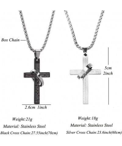 Cross Necklace For Couples Set Black Silver Stainless Steel Chain Matching Friendship Bible Verse Ring Cross Pendant Necklace...