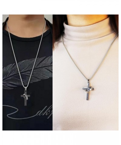 Cross Necklace For Couples Set Black Silver Stainless Steel Chain Matching Friendship Bible Verse Ring Cross Pendant Necklace...