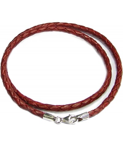 925 Sterling Silver Round Natural Leather Cord 3mm Choker Necklace For European Bead Charms Braided Red 20 Inches $10.30 Neck...