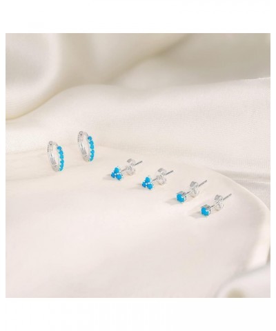 Turquoise Stud Hoop Earring Set: 3 Pairs Earring Set Silver Huggie Hoop & Triangle Round Shape Small Stud - Simple Hypoallerg...