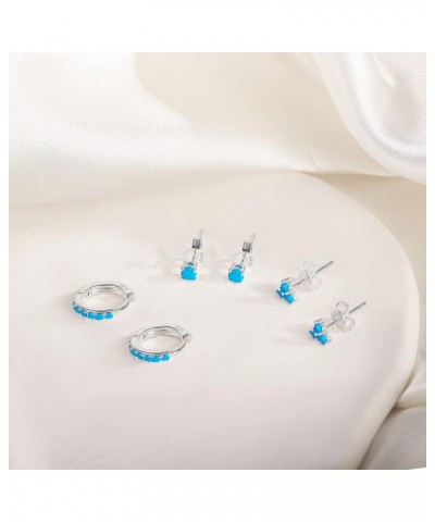 Turquoise Stud Hoop Earring Set: 3 Pairs Earring Set Silver Huggie Hoop & Triangle Round Shape Small Stud - Simple Hypoallerg...