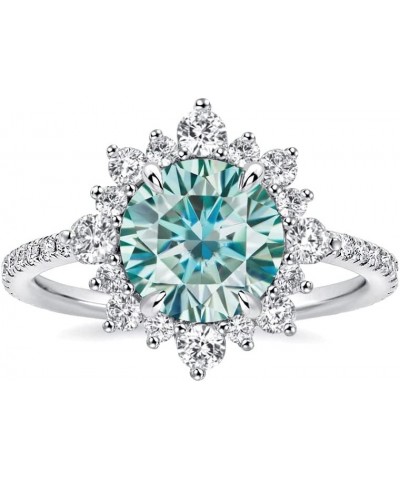 2.0ct Cyan Blue Moissanite Engagement Ring for Women,Round Cut Halo Flower Design Promise Ring in 925 Sterling Silver 6 $41.6...