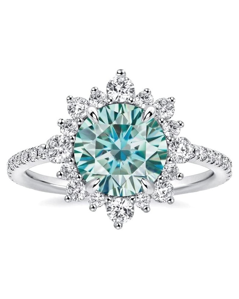 2.0ct Cyan Blue Moissanite Engagement Ring for Women,Round Cut Halo Flower Design Promise Ring in 925 Sterling Silver 6 $41.6...